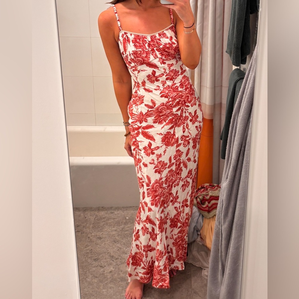 Sandro Red and White Floral Maxi Dress Holiday Outfit